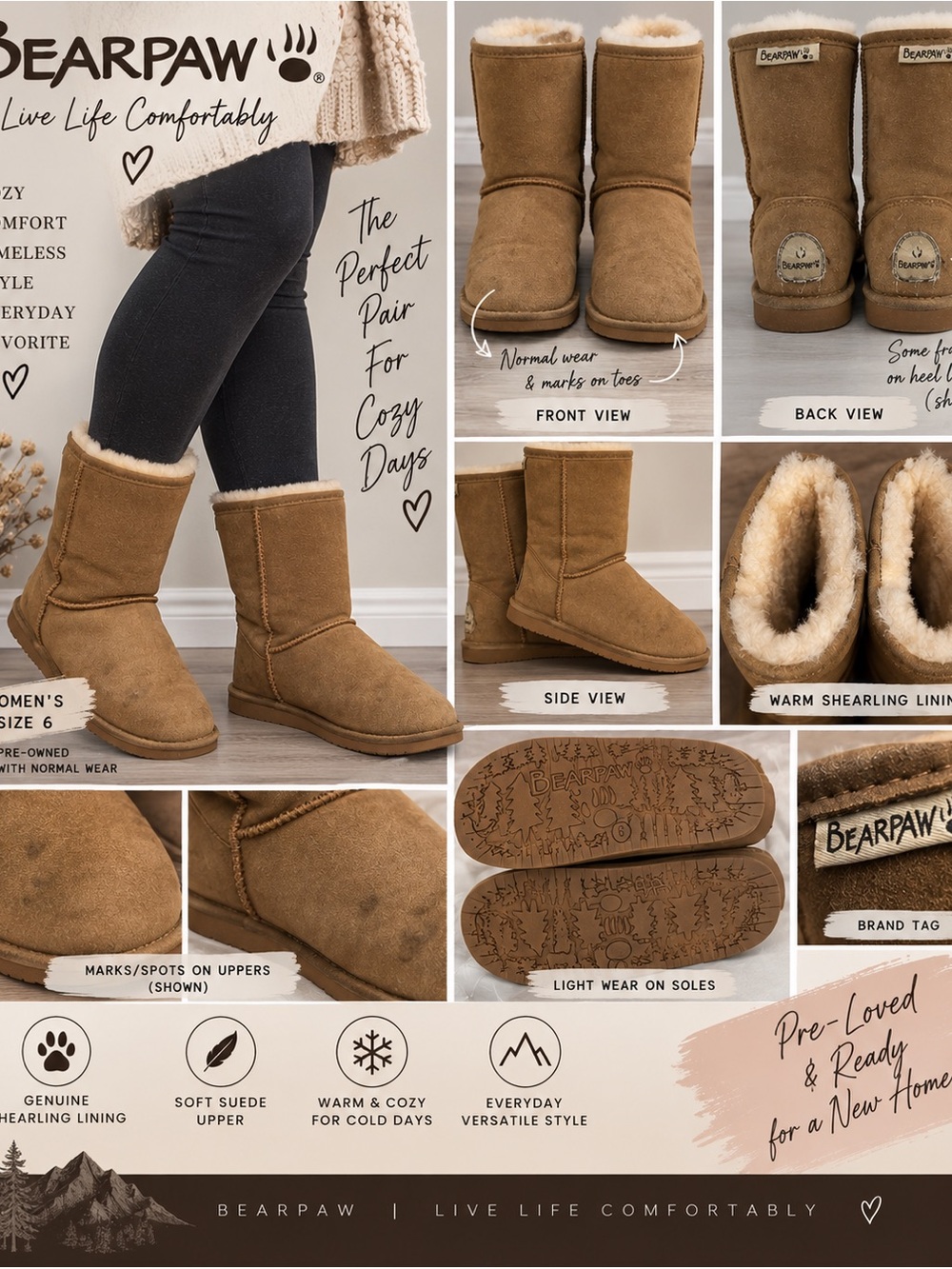 BearPaw Women's Chestnut Suede Shearling Winter Boots
